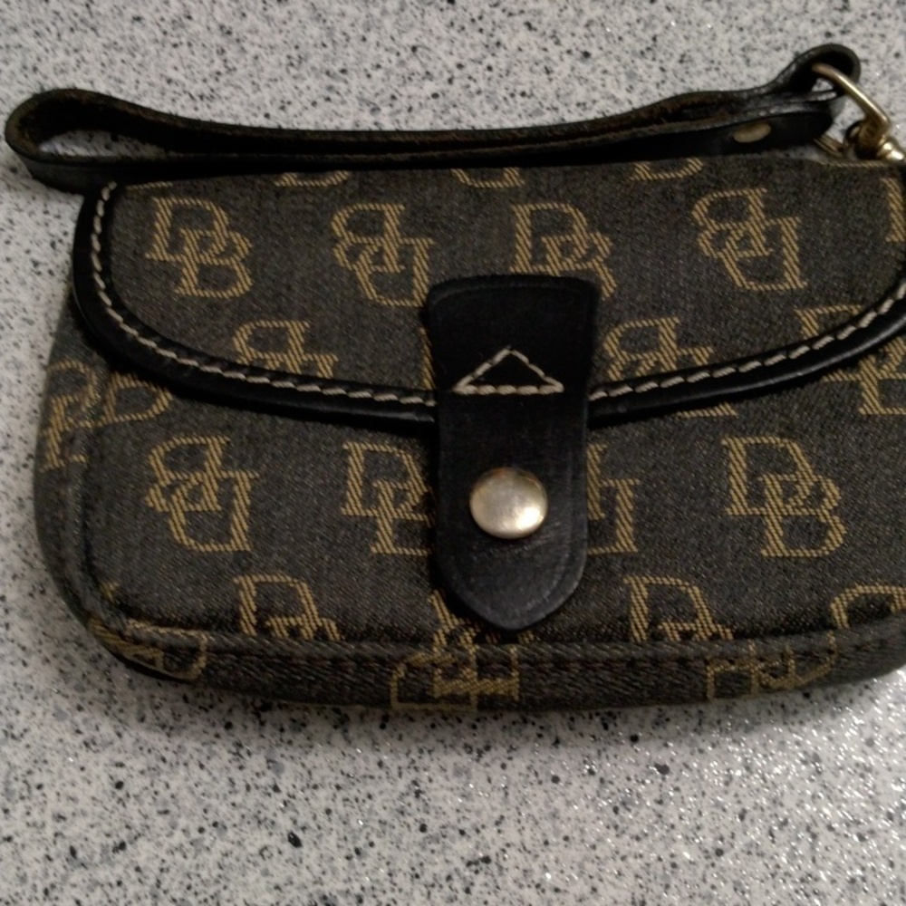 Dooney and Bourke Denim Black & Brown Wristlet